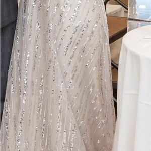 Mac Duggal Silver Sequin Long Sleeve Dress